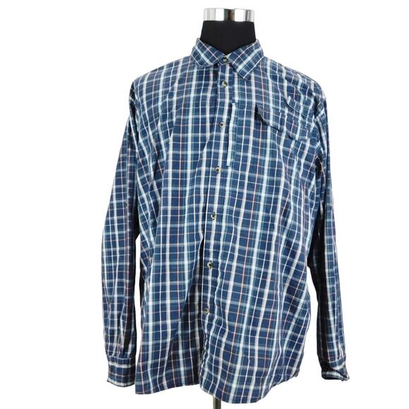 Wrangler Blue Checkered Cotton Blend Long Sleeve Button Mens XXL Shirt - Picture 1 of 8